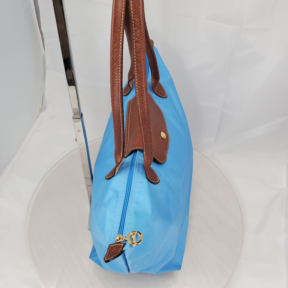 Longchamp Le Pliage Large Nylon Large Shoulder Tote Bag Blue Brown Shopper - Picture 10 of 16